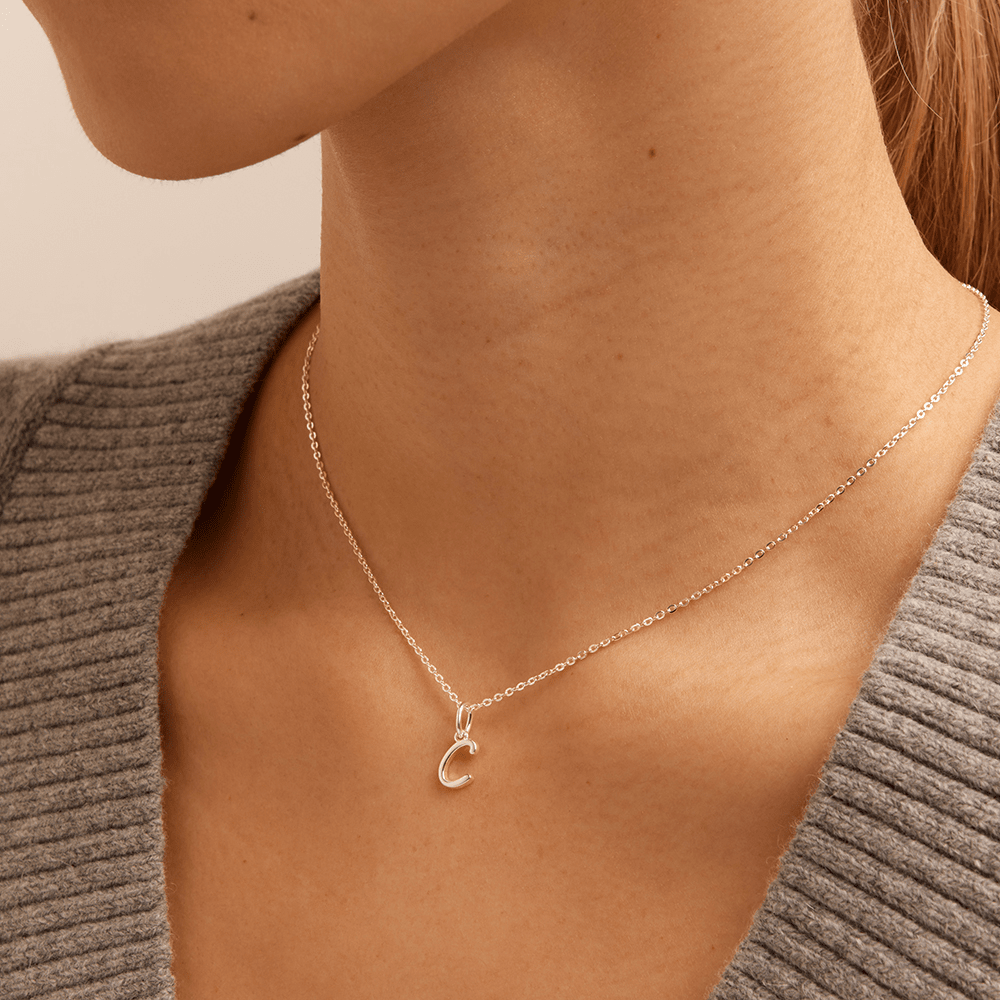 45cm Initial C Pendant Necklace in Sterling Silver Pendants Bevilles 