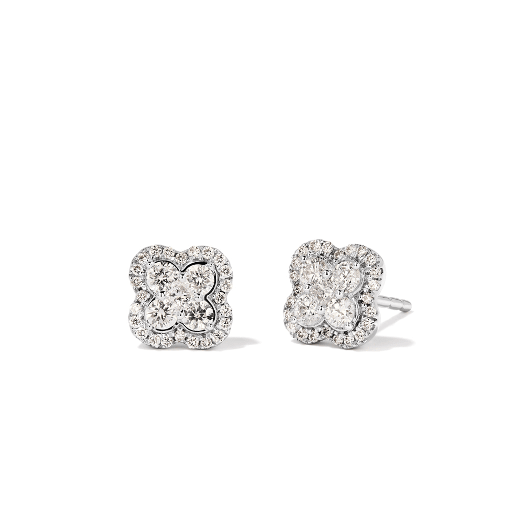 Clover Stud Earrings with 0.50tw of Laboratory-Grown Diamonds in Sterling Silver and Platinum Earrings Bevilles 