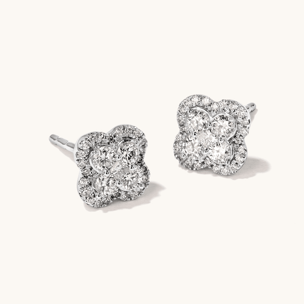 Clover Stud Earrings with 0.50tw of Laboratory-Grown Diamonds in Sterling Silver and Platinum Earrings Bevilles 