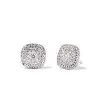 Cushion Shaped Cluster Halo Stud Earrings with 0.70tw of Laboratory-Grown Diamonds in Sterling Silver and Platinum Earrings Bevilles 