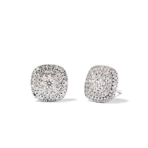 Cushion Shaped Cluster Halo Stud Earrings with 0.70tw of Laboratory-Grown Diamonds in Sterling Silver and Platinum Earrings Bevilles 