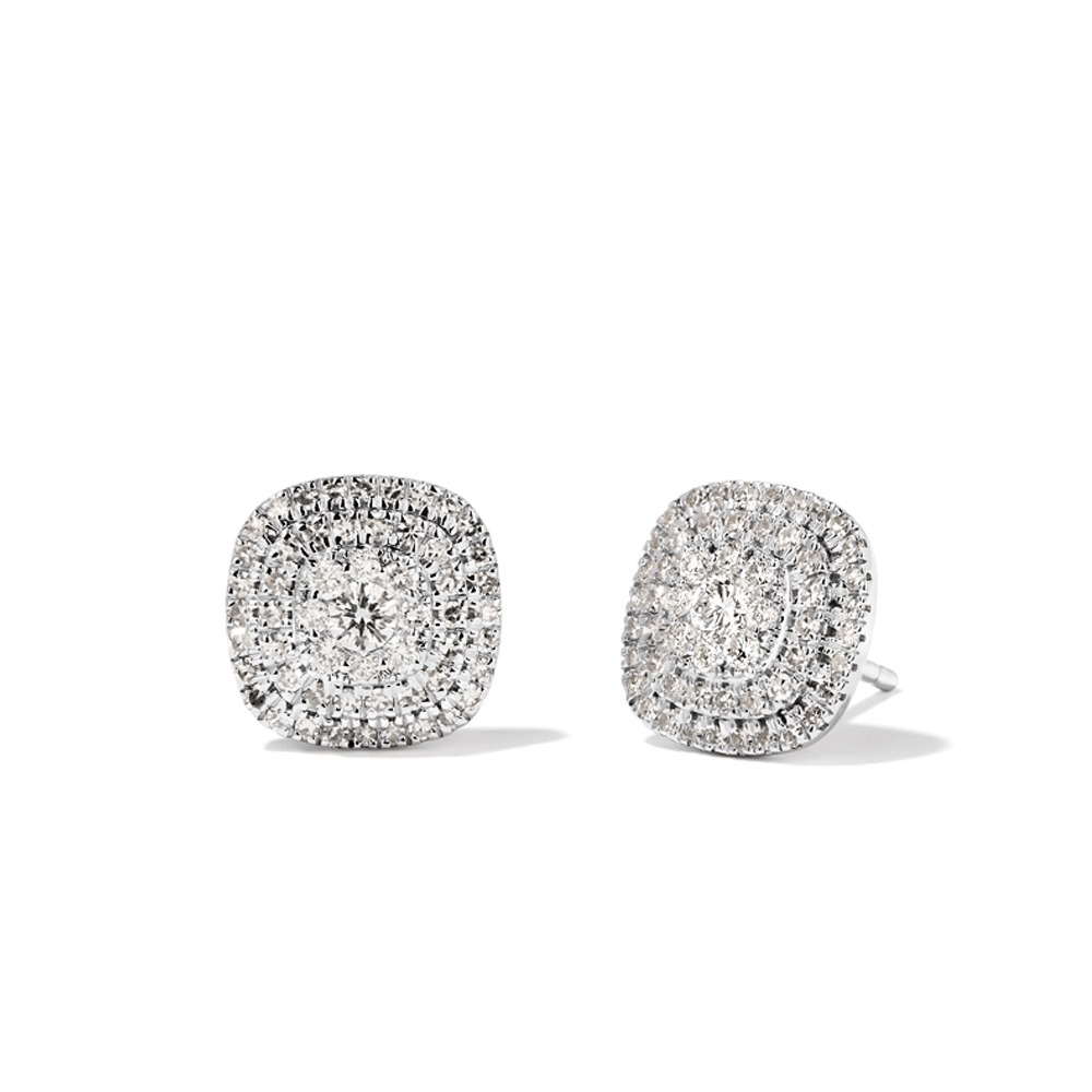 Cushion Shaped Cluster Halo Stud Earrings with 0.70tw of Laboratory-Grown Diamonds in Sterling Silver and Platinum Earrings Bevilles 