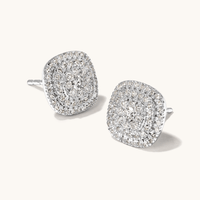 Cushion Shaped Cluster Halo Stud Earrings with 0.70tw of Laboratory-Grown Diamonds in Sterling Silver and Platinum Earrings Bevilles 