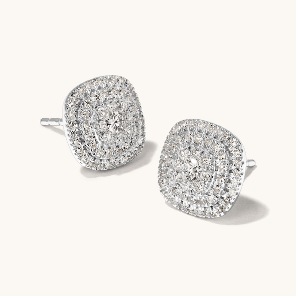 Cushion Shaped Cluster Halo Stud Earrings with 0.70tw of Laboratory-Grown Diamonds in Sterling Silver and Platinum Earrings Bevilles 