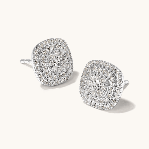 Cushion Shaped Cluster Halo Stud Earrings with 0.70tw of Laboratory-Grown Diamonds in Sterling Silver and Platinum Earrings Bevilles 