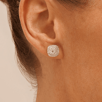 Cushion Shaped Cluster Halo Stud Earrings with 0.70tw of Laboratory-Grown Diamonds in Sterling Silver and Platinum Earrings Bevilles 