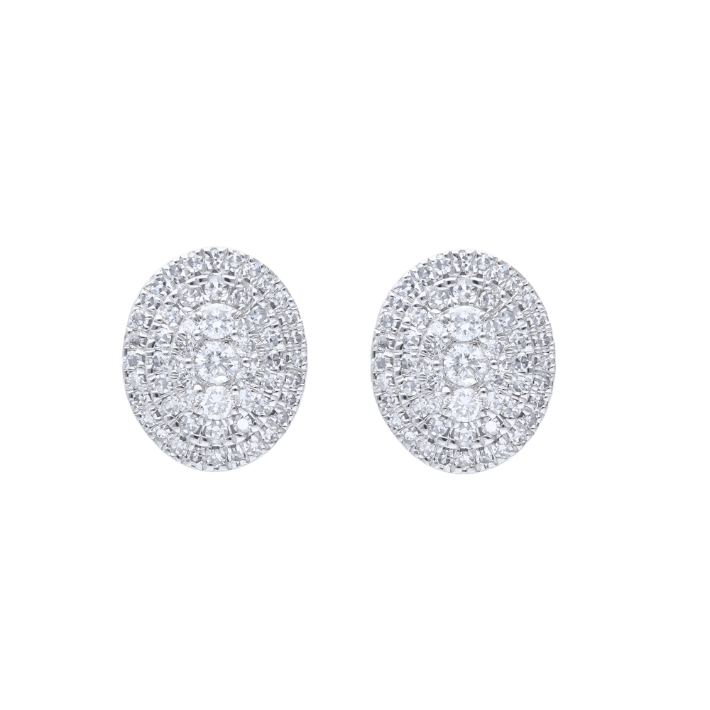 Oval Shaped Cluster Halo Stud Earrings with 0.75tw of Laboratory-Grown Diamonds in Sterling Silver and Platinum Earrings Bevilles 