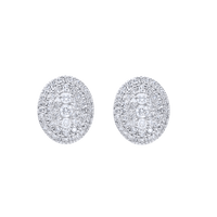 Oval Shaped Cluster Halo Stud Earrings with 0.75tw of Laboratory-Grown Diamonds in Sterling Silver and Platinum Earrings Bevilles 