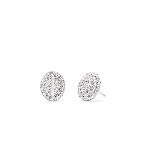 Oval Shaped Cluster Halo Stud Earrings with 0.75tw of Laboratory-Grown Diamonds in Sterling Silver and Platinum Earrings Bevilles 