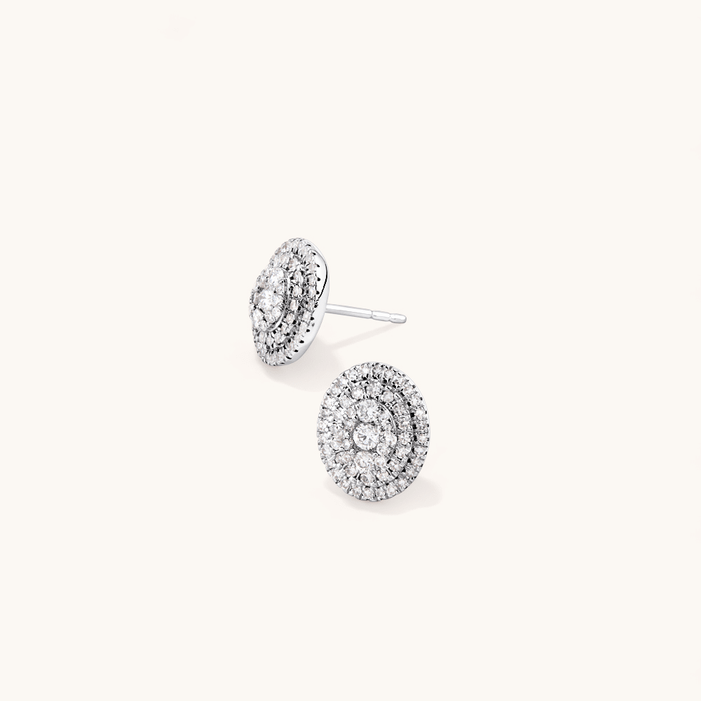 Oval Shaped Cluster Halo Stud Earrings with 0.75tw of Laboratory-Grown Diamonds in Sterling Silver and Platinum Earrings Bevilles 