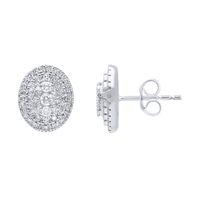 Oval Shaped Cluster Halo Stud Earrings with 0.75tw of Laboratory-Grown Diamonds in Sterling Silver and Platinum Earrings Bevilles 