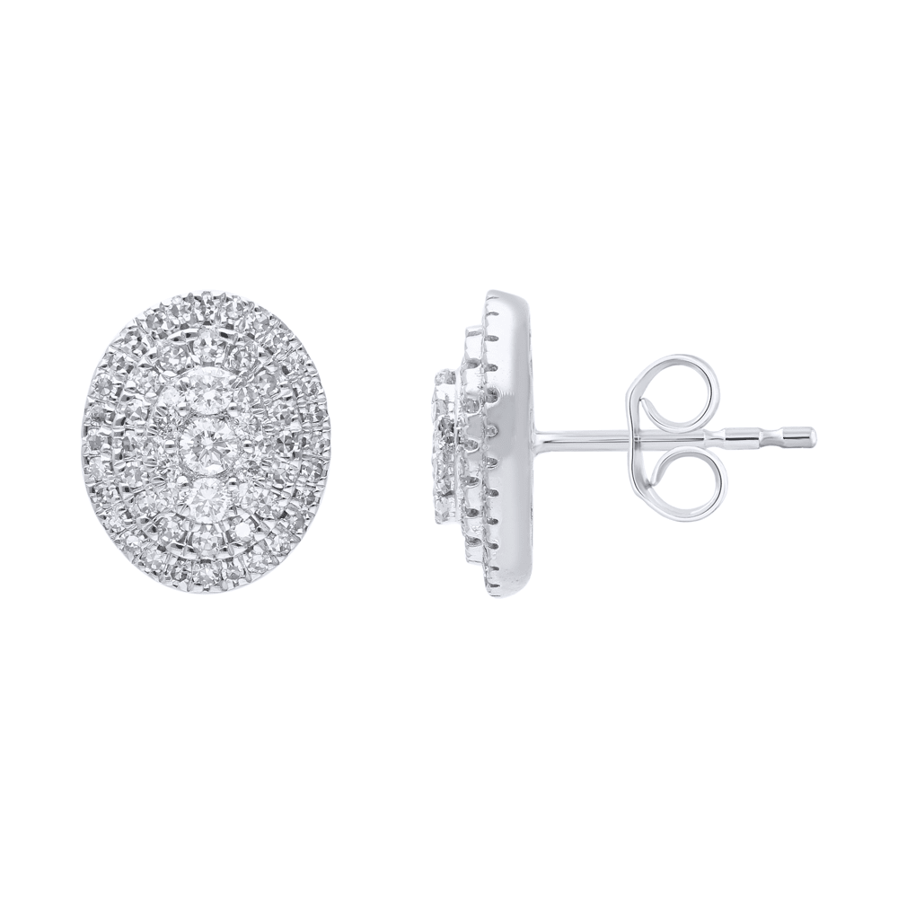 Oval Shaped Cluster Halo Stud Earrings with 0.75tw of Laboratory-Grown Diamonds in Sterling Silver and Platinum Earrings Bevilles 