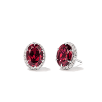 Oval Halo Created Ruby Stud Earrings with 0.22tw of Laboratory-Grown Diamonds in Sterling Silver and Platinum Earrings Bevilles 