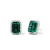 Created Emerald Halo Stud Earrings with 0.22tw of Laboratory Created Diamonds in Sterling Silver and Platinum Earrings Bevilles 