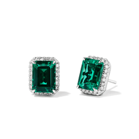 Created Emerald Halo Stud Earrings with 0.22tw of Laboratory Created Diamonds in Sterling Silver and Platinum Earrings Bevilles 
