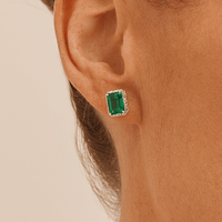 Created Emerald Halo Stud Earrings with 0.22tw of Laboratory Created Diamonds in Sterling Silver and Platinum Earrings Bevilles 