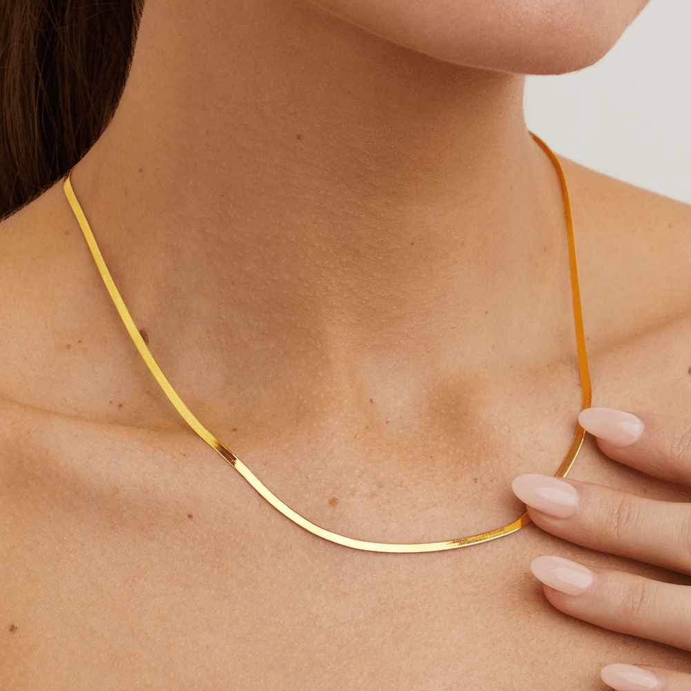 45cm 3mm Width Herringbone Chain Necklace in 9kt Yellow Gold Necklaces Bevilles 