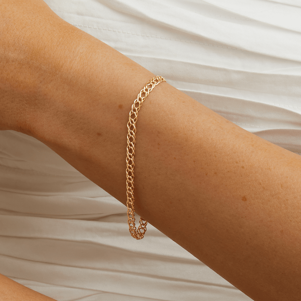 19cm Open Double Curb Bracelet in 9kt Yellow Gold Bracelets Bevilles 