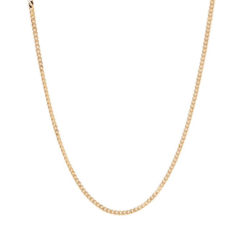 55cm Flat Curb Chain in 9kt Yellow Gold Necklaces Bevilles 
