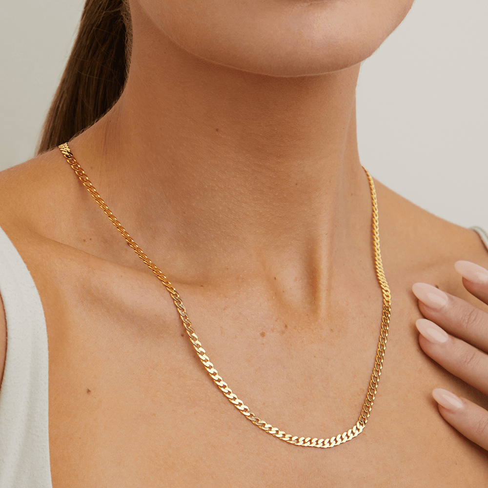 55cm 4mm Width Flat Curb Chain in 9kt Yellow Gold Necklaces Bevilles 