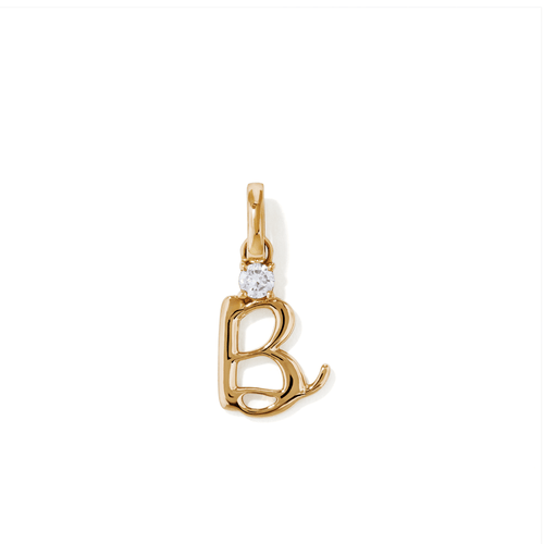 Initial B Pendant with Solitaire 0.05ct Laboratory-Grown Diamond in 9kt Yellow Gold Pendants Bevilles 