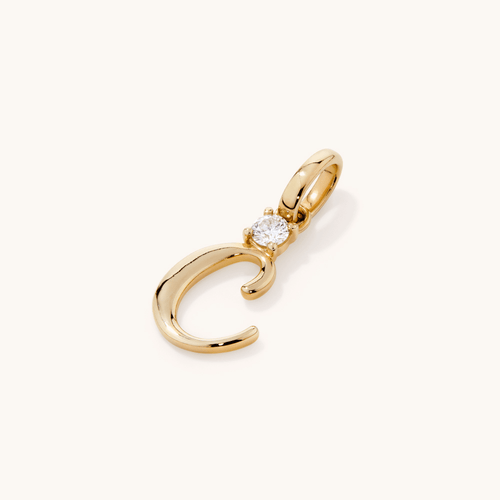 Initial C Pendant with Solitaire 0.05ct Laboratory-Grown Diamond in 9kt Yellow Gold Pendants Bevilles 