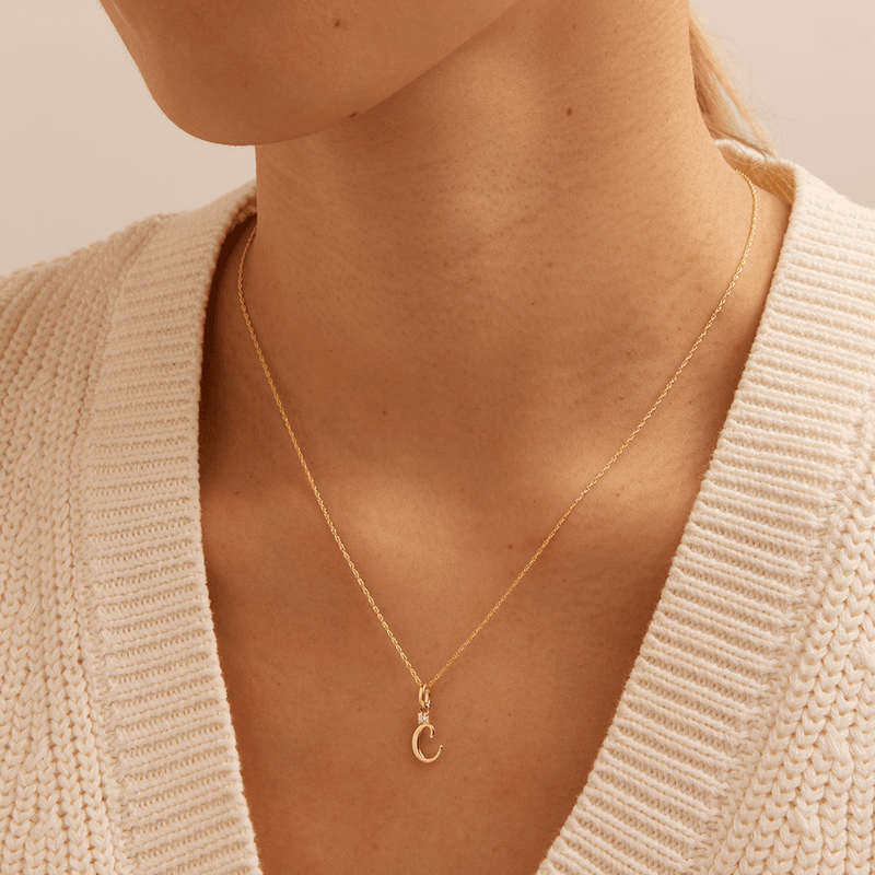 Initial C Pendant with 0.05ct of Laboratory-Grown Diamonds in 9kt Yellow Gold Pendants Bevilles 