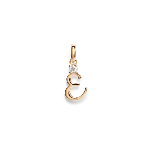 Initial E Pendant with Solitaire 0.05ct Laboratory-Grown Diamond in 9kt Yellow Gold Pendants Bevilles 