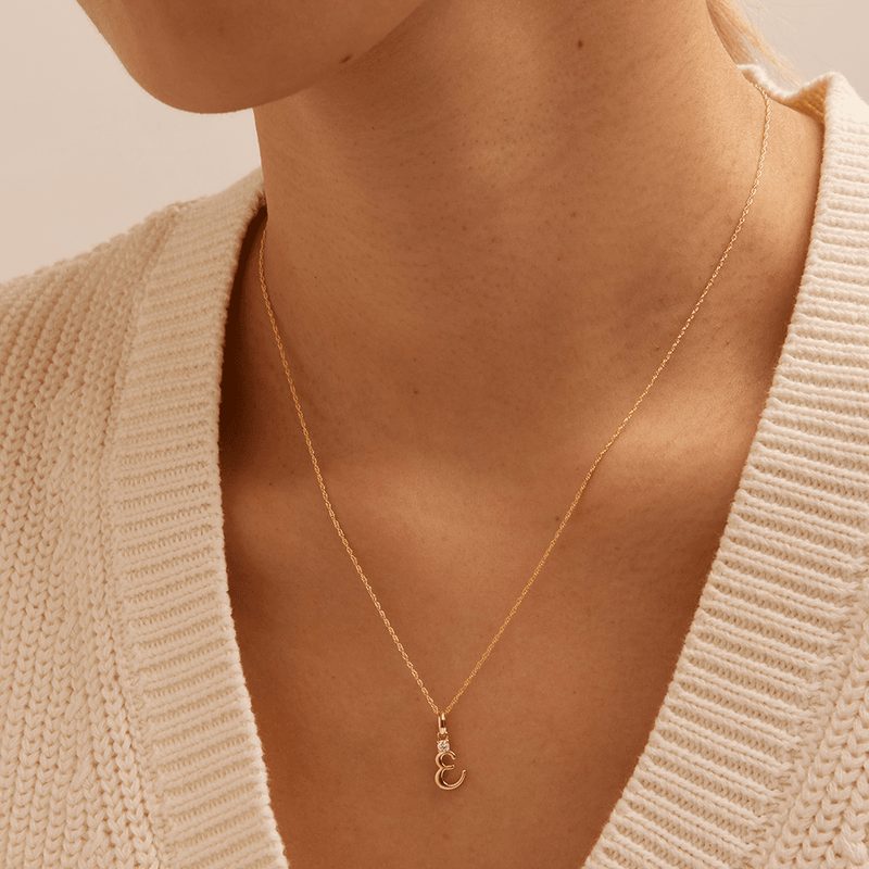 Initial E Pendant with 0.05ct of Laboratory-Grown Diamonds in 9kt Yellow Gold Pendants Bevilles 