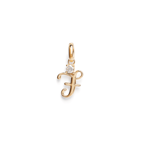 Initial F Pendant with Solitaire 0.05ct Laboratory-Grown Diamond in 9kt Yellow Gold Pendants Bevilles 