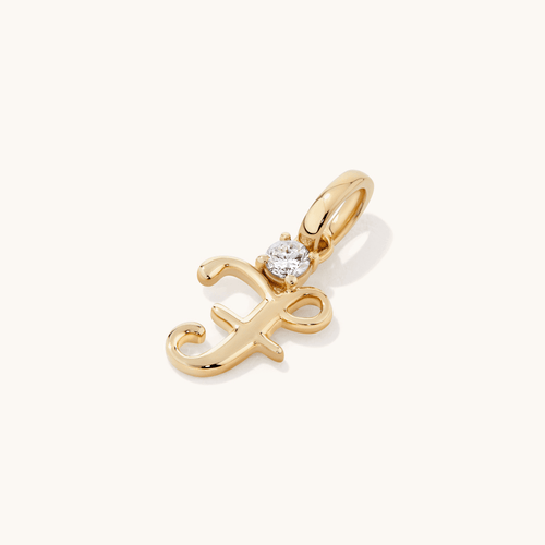 Initial F Pendant with Solitaire 0.05ct Laboratory-Grown Diamond in 9kt Yellow Gold Pendants Bevilles 