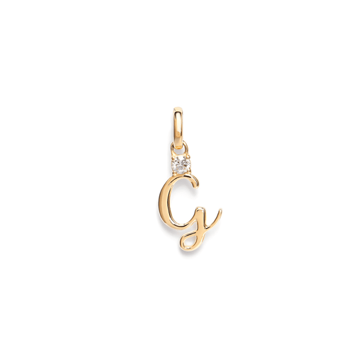 Initial G Pendant with Solitaire 0.05ct Laboratory-Grown Diamond in 9kt Yellow Gold Pendants Bevilles 