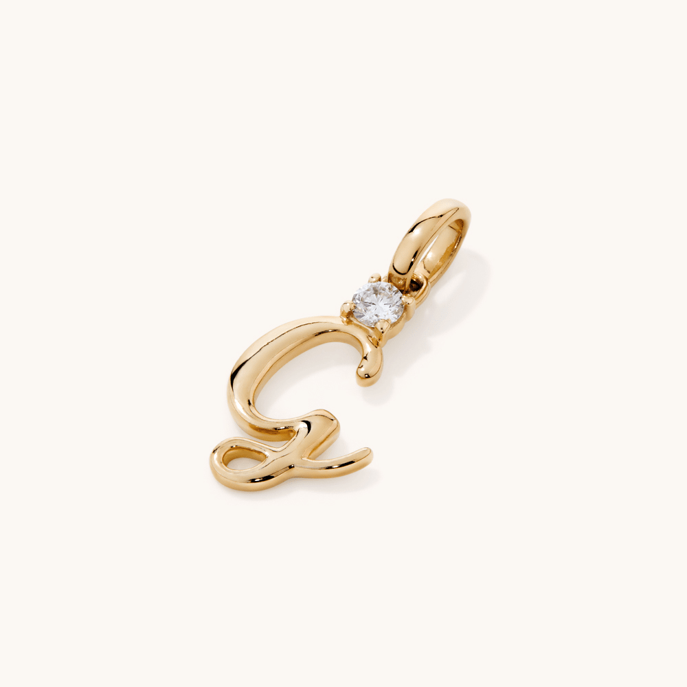 Initial G Pendant with Solitaire 0.05ct Laboratory-Grown Diamond in 9kt Yellow Gold Pendants Bevilles 