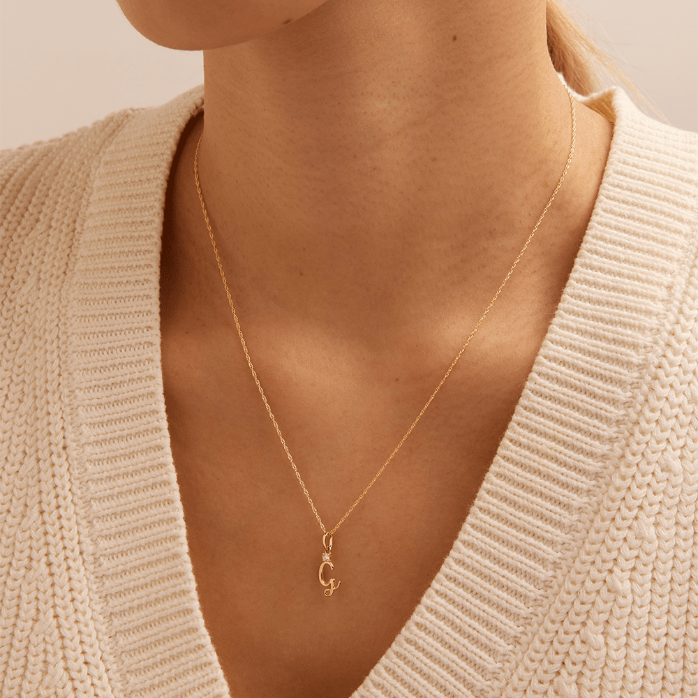 Initial G Pendant with 0.05ct of Laboratory-Grown Diamonds in 9kt Yellow Gold Pendants Bevilles 
