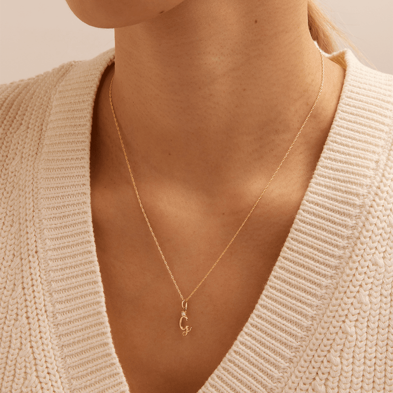 Initial G Pendant with 0.05ct of Laboratory-Grown Diamonds in 9kt Yellow Gold Pendants Bevilles 