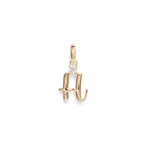 Initial H Pendant with Solitaire 0.05ct Laboratory-Grown Diamond in 9kt Yellow Gold Pendants Bevilles 