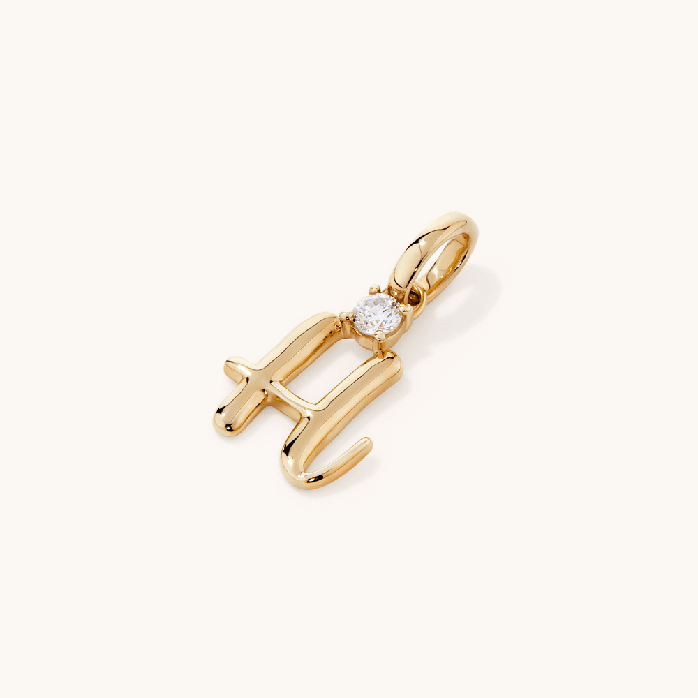 Initial H Pendant with Solitaire 0.05ct Laboratory-Grown Diamond in 9kt Yellow Gold Pendants Bevilles 
