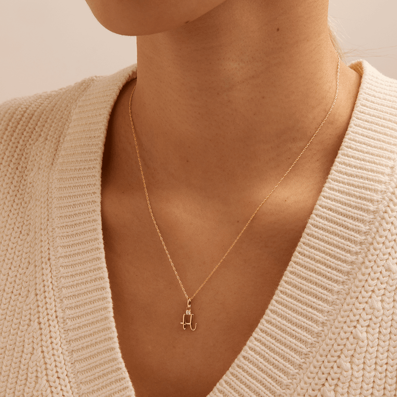 Initial H Pendant with 0.05ct of Laboratory-Grown Diamonds in 9kt Yellow Gold Pendants Bevilles 