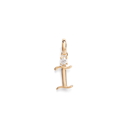 Initial I Pendant with Solitaire 0.05ct Laboratory-Grown Diamond in 9kt Yellow Gold Pendants Bevilles 