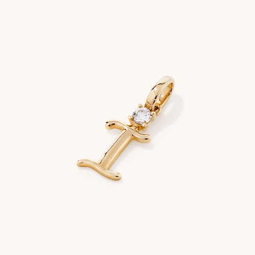 Initial I Pendant with Solitaire 0.05ct Laboratory-Grown Diamond in 9kt Yellow Gold Pendants Bevilles 