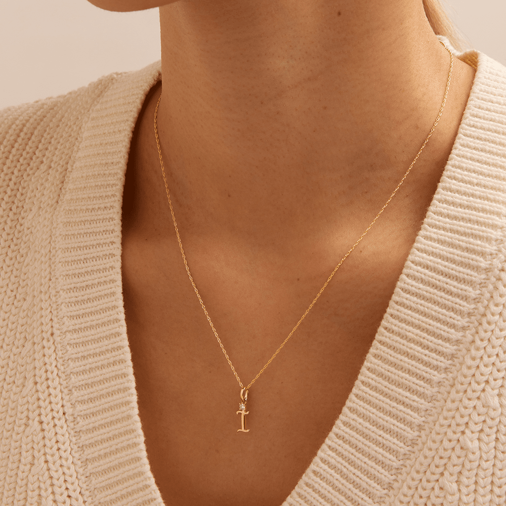 Initial I Pendant with 0.05ct of Laboratory-Grown Diamonds in 9kt Yellow Gold Pendants Bevilles 