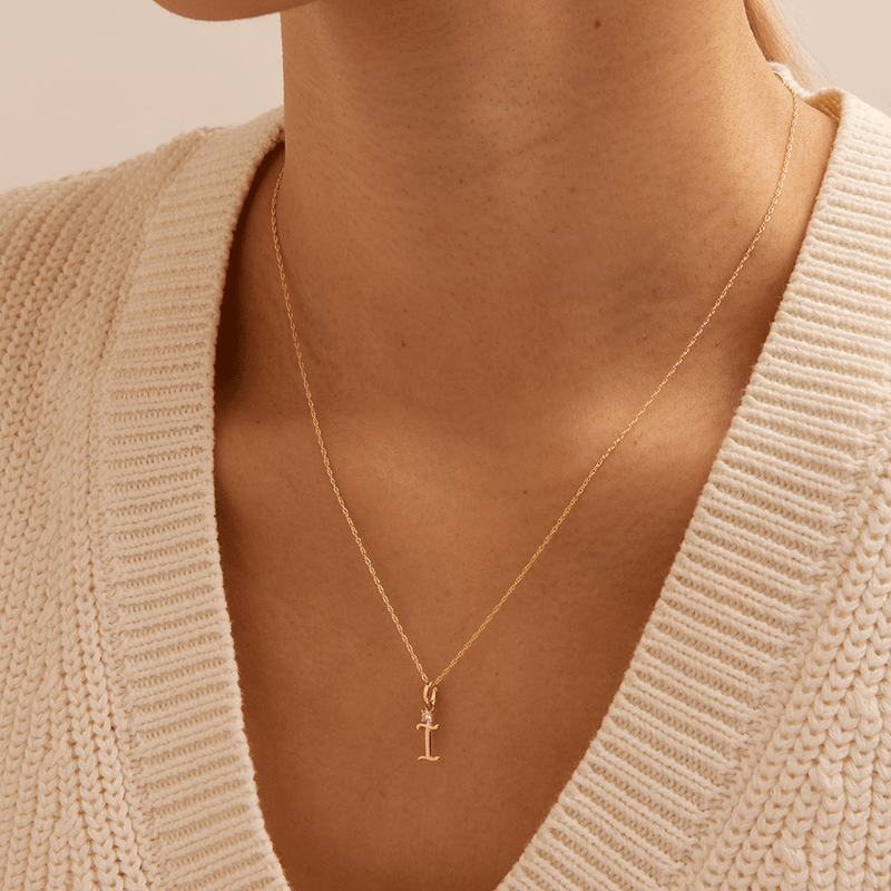 Initial I Pendant with 0.05ct of Laboratory-Grown Diamonds in 9kt Yellow Gold Pendants Bevilles 