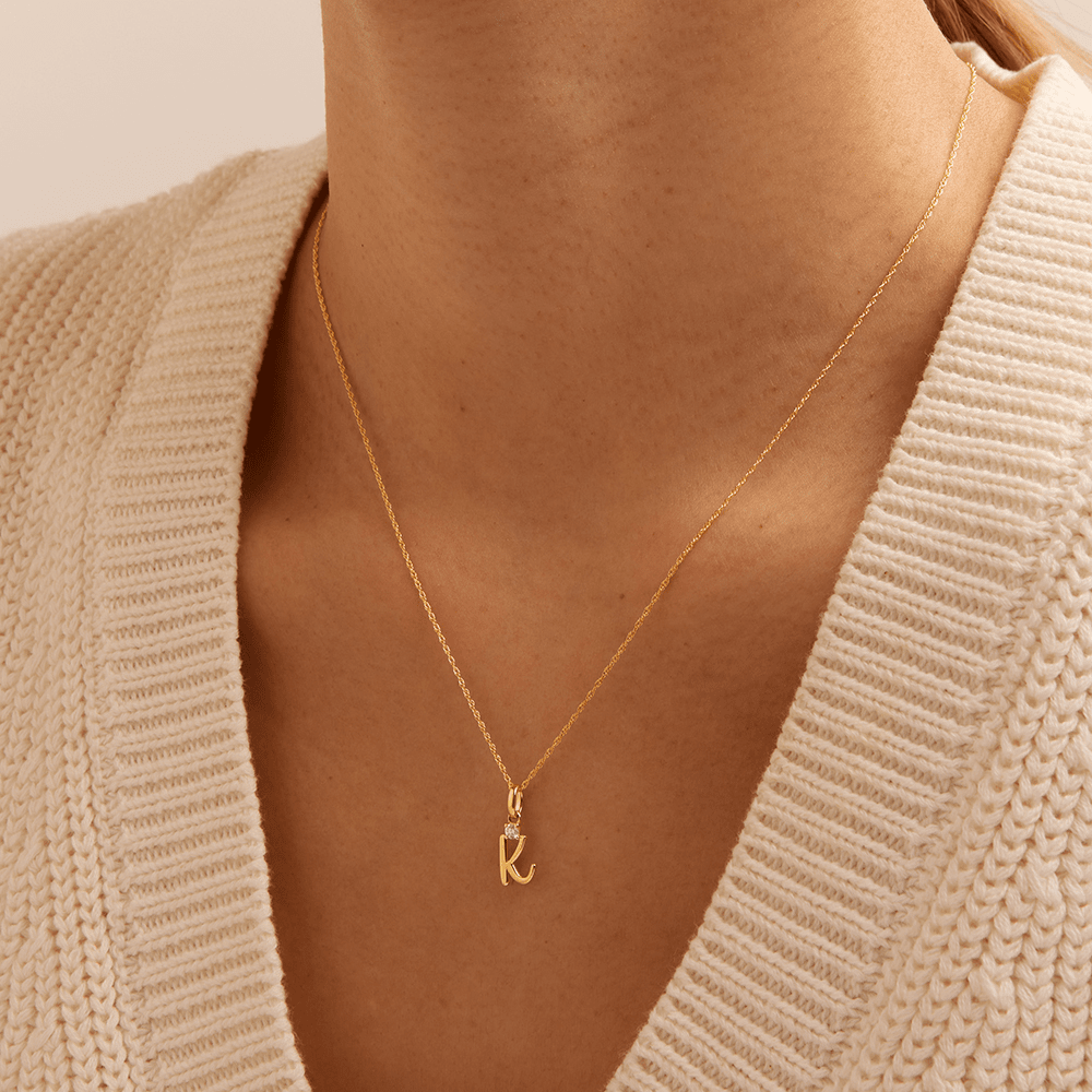 Initial K Pendant with 0.05ct of Laboratory-Grown Diamonds in 9kt Yellow Gold Pendants Bevilles 