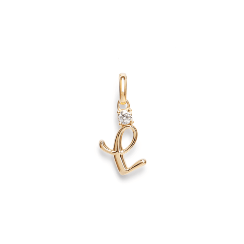 Initial L Pendant with Solitaire 0.05ct Laboratory-Grown Diamond in 9kt Yellow Gold Pendants Bevilles 