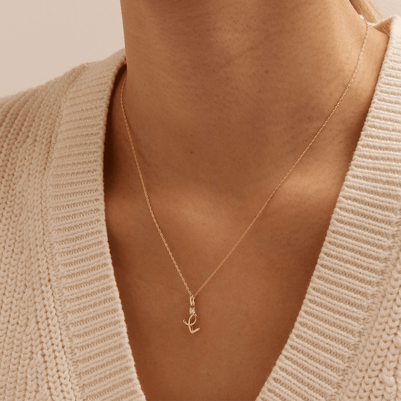 Initial L Pendant with 0.05ct of Laboratory-Grown Diamonds in 9kt Yellow Gold Pendants Bevilles 