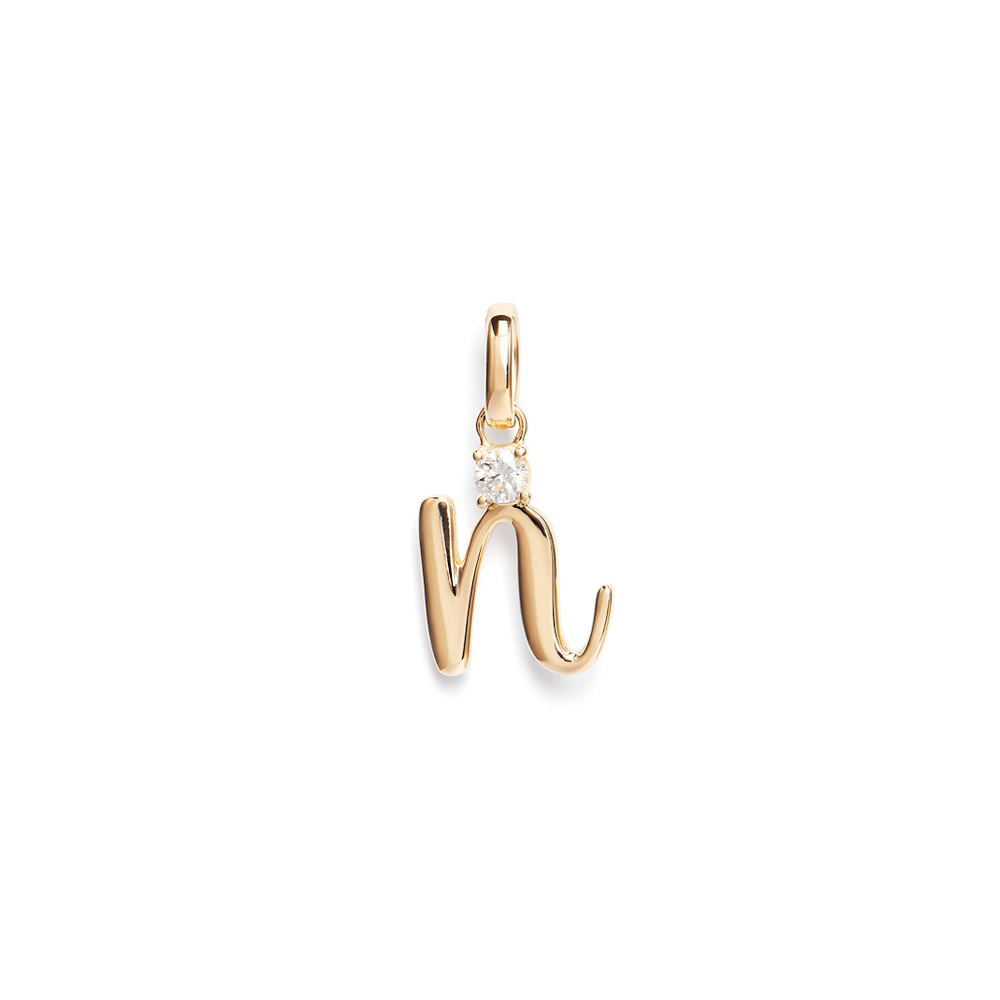 Initial N Pendant with 0.05ct of Laboratory-Grown Diamonds in 9kt Yellow Gold Pendants Bevilles 