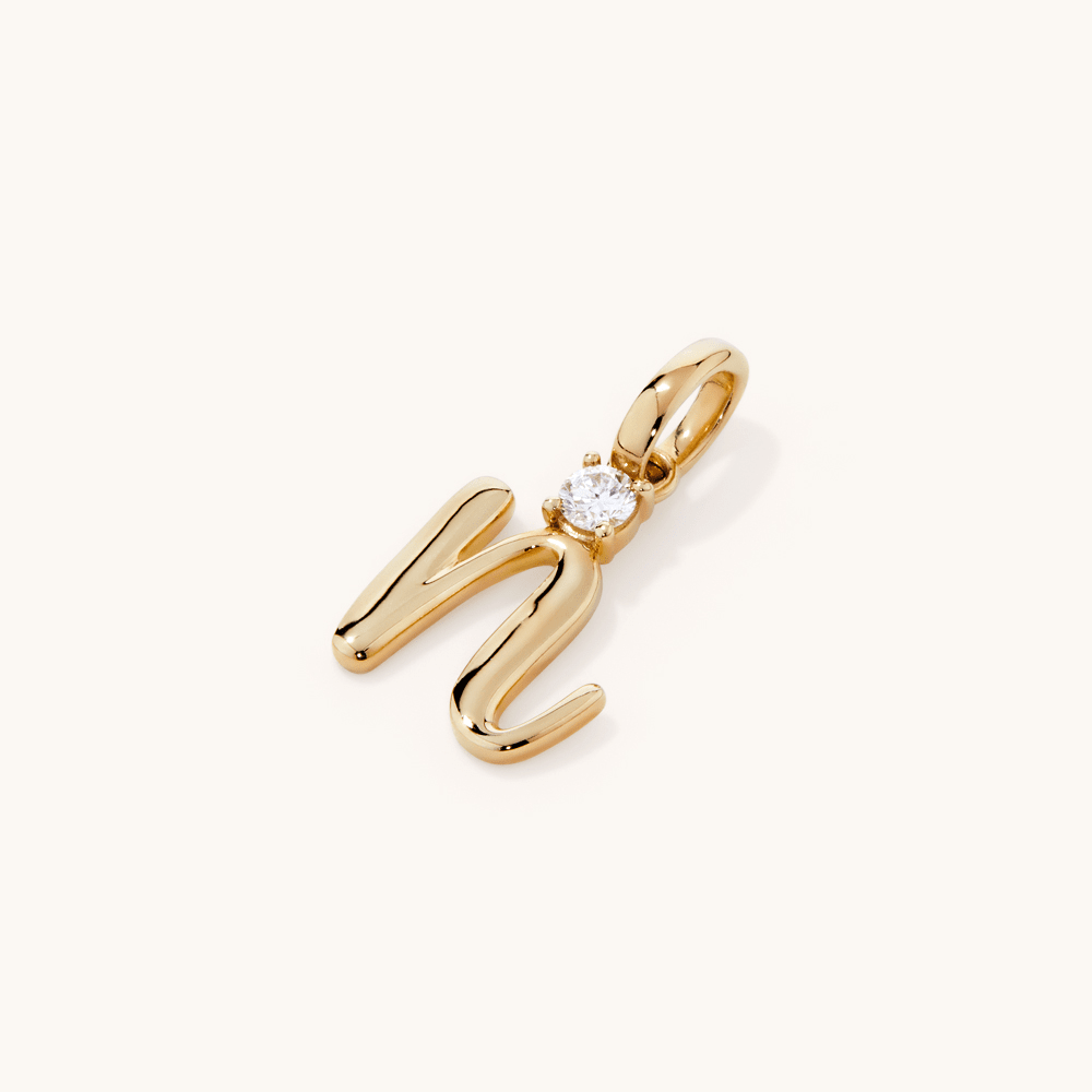 Initial N Pendant with Solitaire 0.05ct Laboratory-Grown Diamond in 9kt Yellow Gold Pendants Bevilles 