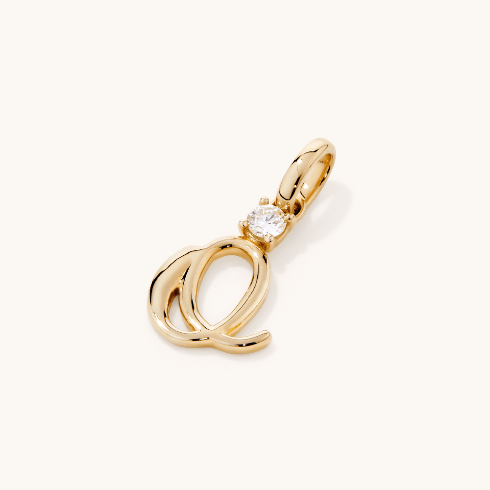 Initial O Pendant with Solitaire 0.05ct Laboratory-Grown Diamond in 9kt Yellow Gold Pendants Bevilles 