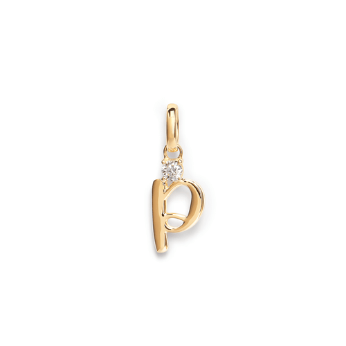 Initial P Pendant with Solitaire 0.05ct Laboratory-Grown Diamond in 9kt Yellow Gold Pendants Bevilles 