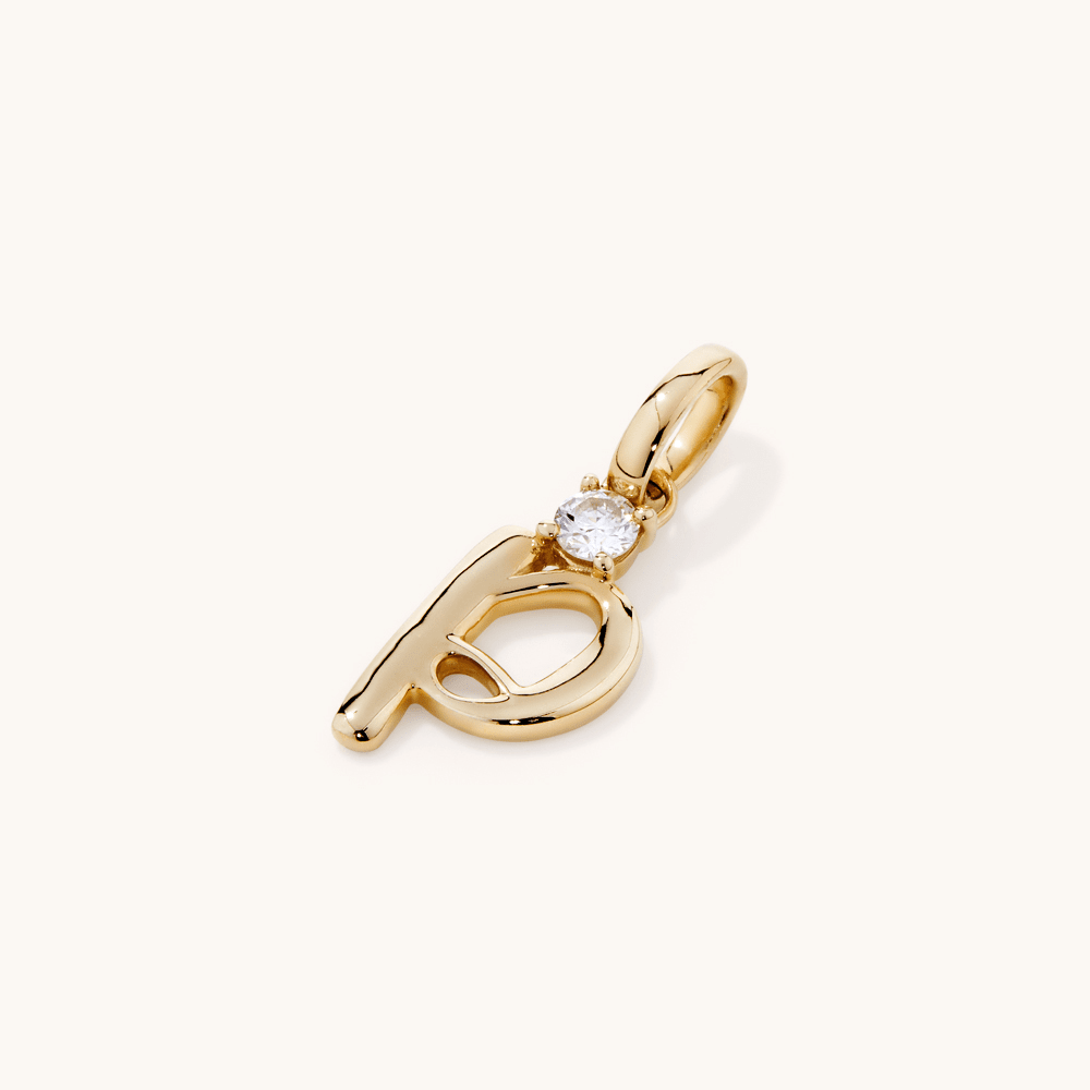 Initial P Pendant with Solitaire 0.05ct Laboratory-Grown Diamond in 9kt Yellow Gold Pendants Bevilles 
